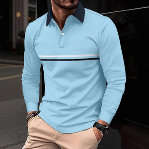 <span class=keywords><strong>Polo</strong></span> homme personnalisable avec col contrastant et rayures sur la poitrine, coupe ajustée, haut décontracté chic pour affaires, vente en gros - Product Image 1