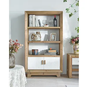 New arrivals rustic living room wooden three tier shelves storage display cabinets with white door