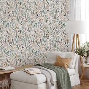Carta da Parati Adesiva Rimovibile in PVC Impermeabile con Motivi <span class=keywords><strong>Floreali</strong></span> Boho, Adesivo Murale Floreale per Soggiorno - Product Image 2