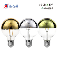 Grosir bohlam filamen Led krom setengah cermin, E27 C35 A60 A19 ST64 G80 G95 berlapis setengah perak 4W 6W 8W E27