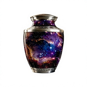 Urna de Latón Hecha a Mano Estilo Art Deco con Acabado de Terciopelo Grabado, Diseño Noche Estrellada, Forma Cilíndrica - 220 Pulgadas Cúbicas - Product Image 2