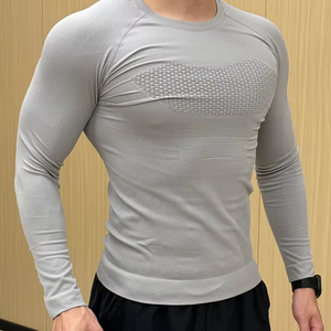 T-shirt de compression athlétique à manches longues pour homme, style hip-hop, respirant, séchage rapide, imprimé, sous-vêtement de fitness tricoté - Product Image 1