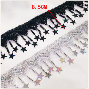 Ruban de couture dentelle à franges, 8.5cm, 1 pièce, RC008, accessoires de couture de scène, bricolage fait à la main, pompon perlé, étoile, paillettes - Product Image 2