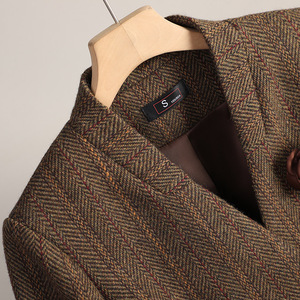 Women's Wool Blazer Coffee Color Belted Slim Fit Autumn Winter 2024 Anti-Wrinkle Pocket Design - Product Image 4