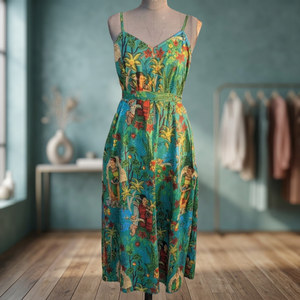 Vestido de Playa Midi de Verano, Elegante, con Cuello en V, Sexy, con Tirantes, Estampado Floral, Transpirable, Antiarrugas, Ecológico, 100% Algodón - Product Image 3