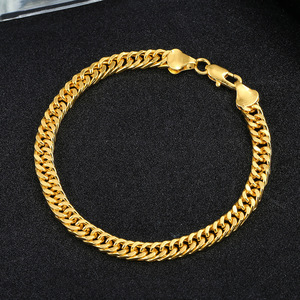 Bracelet pour homme plaqué or 18 carats, 6 mm, double brin, en alliage de zinc, bijoux unisexe, cadeau - Product Image 1