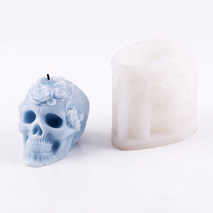3D Skull Scented Candle Silicone Mold Halloween Decorative Plaster Ornament Mold Customizable Shape <b>DIY</b> Candle Making <b>Kit</b> - Product Image 5