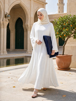 Robe longue unie blanche froissée YSYL, col rond, manches longues évasées, poches latérales intégrées, tenue décontractée ample, Abaya de Dubaï