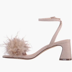 Scarpe da Sposa per Donna <span class=keywords><strong>con</strong></span> Lussuose <span class=keywords><strong>Piume</strong></span> Finte, Sandali Comodi <span class=keywords><strong>con</strong></span> Tacco a Blocco, Punta Aperta Rotonda, Cinturino alla Caviglia, <span class=keywords><strong>Tacchi</strong></span> Estivi - Product Image 4