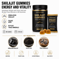 Gummies d'extrait pur de Shilajit de l'Himalaya OEM, naturelles, riches en minéraux multiples et en acide fulvique, pour l'énergie, certifiées Halal/Kosher