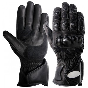 Gants de moto KOKAL en cuir de vachette noir intégral avec fonction imperméable - Product Image 1