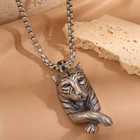 Collier pendentif tête de tigre 3D vintage en argent antique, en acier inoxydable, pour homme, style animal sauvage, chaîne maille hip-hop
