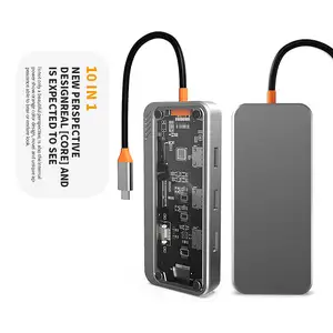 Mini USB Hub Tipo-C 10 en 1 de acoplamiento multipuerto 4K HDM1 USB3.0 USB2.0 PD Adaptador de carga 5 puertos Certificado CE