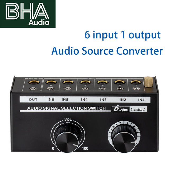 BHA QH-06 6-in-1-out Audio Source Converter Volume Control with Mobile Phones and Computers 6-level Audio Switcher Wholesale OEM