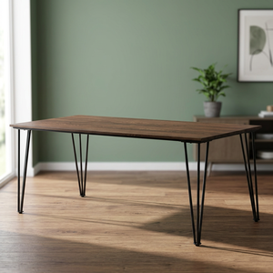 Mesa de Comedor Moderna de Estilo Industrial Vintage, de Madera Maciza de Mango, Plegable, con Patas de Hierro en Forma de Horquilla, para 6 Personas, Uso en Hoteles, Elegante para el Comedor - Product Image 2