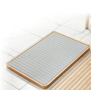 מחצלת אמבט אבן עם עץ במבוק לקצץ במהירות יבש מים דיאטומי מקלחת - Product Image 1