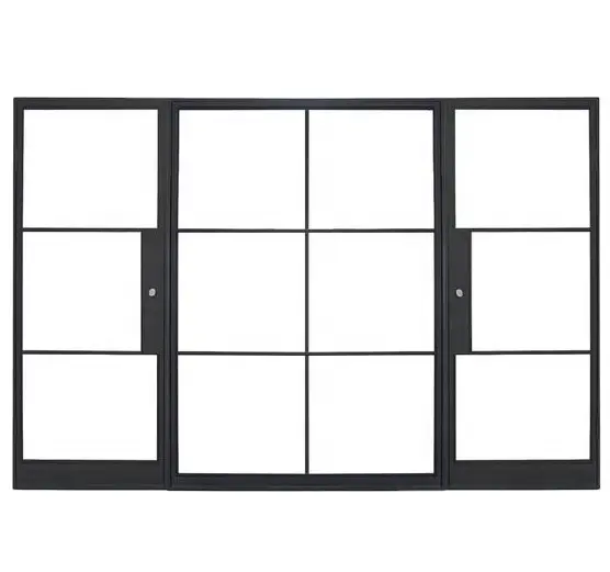 דלתות פטיו חיצוניות צרפתיות- סורגים מתכת עיצוב דלתות זכוכית פלדה, דלתות קדמיות מזכוכית כפולה שקופה ומפלדה