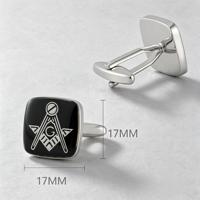 Boutons de manchette carrés en cuivre émaillé noir avec symbole maçonnique personnalisé pour homme, bijoux pour chemise française, cadeaux d'affaires