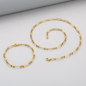 Collar y Pulsera de Cadena de Eslabones Alternados |   Cadena de Eslabones Mixtos de Acero Inoxidable Chapada en Oro PVD de 18K, 20-71 cm |   Resistente al agua y duradero - Product Image 5