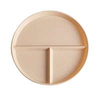 Assiette ronde divisée en plastique jetable et réutilisable, anti-chute, écologique, 9 pouces, 3 compartiments, pour enfants et adultes