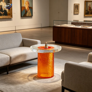 Mesa Auxiliar Apilable de Resina Transparente con Textura, Diseño Posmoderno, Mueble Decorativo para Sala de Estar, Estilo Bloques de Color Naranja - Product Image 6