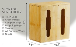 Distributeur de sacs poubelles en bambou écologique, organisateur de sacs à provisions pour armoire de cuisine, <span class=keywords><strong>sous</strong></span> évier, rangement de tiroir - Product Image 2