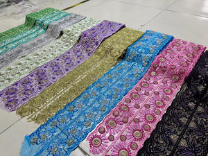 جديد تقليم افريقي مطرز دانتيل متعدد الالوان حجر الراين تقليم دانتيل لفستان التطريز - Product Image 3