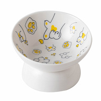 Gamelle surélevée pour animaux de compagnie avec motif de patte, inclinée pour protéger le cou, pour nourriture et eau, motif chat et chien de dessin animé