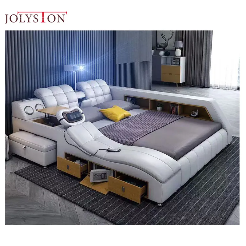 Mobiliário moderno de luxo, cama de couro extra grande inteligente