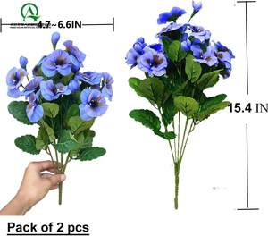 Seda Artificial Pansy Flower Bush Periwinkle <span class=keywords><strong>Impatiens</strong></span> Bouquet Flores <span class=keywords><strong>Planta</strong></span> para el hogar Jardín Patio Jardín Ventana Decoración - Product Image 5