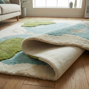 Blue River Koi Fish Wool Rug with Moss Green Abstract Hand Tufted Texture Area Carpet for Living Room Bedroom Nursery <b>Kids</b> Room - Product Image 2