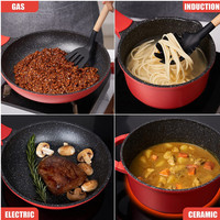 Ensemble de cuisine classique en granit rouge antiadhésif de 16 pièces, casseroles et poêles en aluminium moulé sous pression écologiques, couvercles en verre à induction