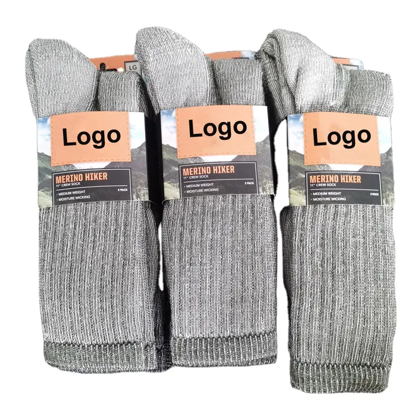 Manufacture OEM 100%wool Custom Logo Cold Snow Boots Long Winter Thick warmer thermal Men Merino Wool Socks for Outdoor Hiking