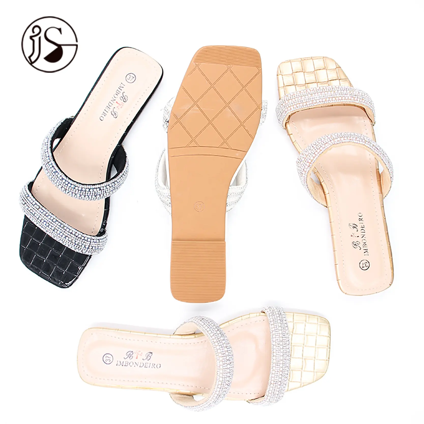 Sexy rhinestone slippers with flat designer comfortable sandals for ladies