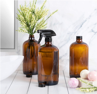 Bouteille ronde Boston en verre ambré de 500 ml avec compte-gouttes, vaporisateur, distributeur de savon moussant, d'huile ou de sérum