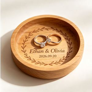 Custom Carved <b>Wooden</b> <b>Round</b> Ring Holder with Engraved Love Theme Wedding Anniversary Gift for Home Desktop Jewelry Storage - Product Image 3