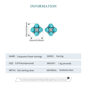 925 Sterling Silver Sparkling Turquoise <strong>Beads</strong> <strong>Stud</strong> <strong>Earrings</strong> Fine Fashion Jewelry Shining Four-Leaf Clover Ear <strong>Studs</strong> - Product Image 2