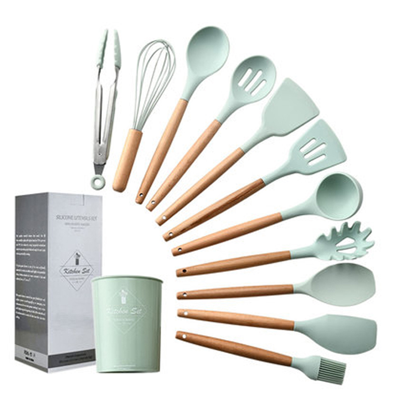 9/10/12PCS Silicone Cooking Utensils Set Non-stick Spatula Shovel Wooden Handle Cooking Tools Set With Storage Box Kitchen Tools · image 6