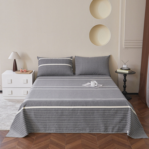 <b>Striped</b> Cotton Linen <b>Bed</b> <b>Sheet</b> Set 3 Pcs Cooling Home Use - Product Image 3
