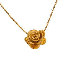 JINYOU 3648 Cast 316L Metal Flower Pendant Necklace Tarnish Resistant 18K PVD Plated Stainless Steel Stylish Jewelry for Women