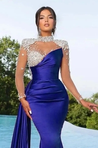 Vestido <span class=keywords><strong>de</strong></span> <span class=keywords><strong>Alta</strong></span> <span class=keywords><strong>Costura</strong></span> Estilo Sirena en Satén y Encaje con Pedrería y Estrás para Noche, Boda, Cumpleaños, Actuación y Banquete - Product Image 3