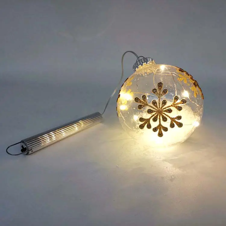 Bola transparente de led para decoração natalina, bola de vidro transparente para decoração de natal, festa e natal