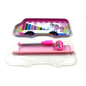 Boîte de papeterie en métal multicouche personnalisable, motif voiture de dessin animé rose, forme irrégulière, avec logo personnalisé, impression personnalisée et OEM/ODM - Product Image 5