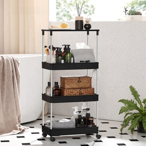 Carrello portaoggetti sottile <span class=keywords><strong>scaffale</strong></span> da cucina a 4 livelli su ruote carrello stretto <span class=keywords><strong>Mobile</strong></span> con piano in legno per <span class=keywords><strong>bagno</strong></span> - Product Image 2