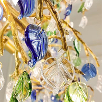 Lustre design moderne en verre de Murano bleu feuille, luminaire suspendu nordique