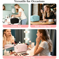 Sac de maquillage personnalisé, trousse de toilette de voyage, sac cosmétique rembourré pour femmes, organiseur de maquillage, pochette à ouverture large