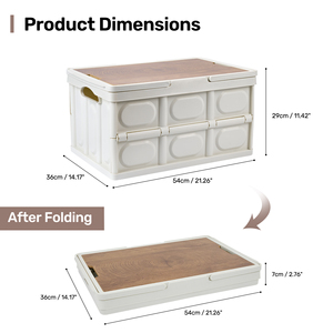 Collapsible <b>Storage</b> <b>Crate</b> with Wooden Lid & Handle Portable Folding Picnic Basket for Camping Groceries & Home Use - Product Image 4