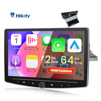 Hikity Radio mobil 10.1 inci 1Din, perangkat elektronik otomatis HiFi RDS Wifi GPS mobil Android Auto Carplay nirkabel layar berputar 2 + 64GB