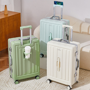Dropping Multifunctional Large Capacity Suitcase <strong>Pull</strong> Rod Box Female Aluminum Frame Travel Box Charging and Cup Holder Luggage - Product Image 1
