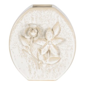 Vaso in ceramica con decorazioni floreali in rilievo, elemento decorativo da tavolo per soggiorno e arredamento casa - Product Image 1